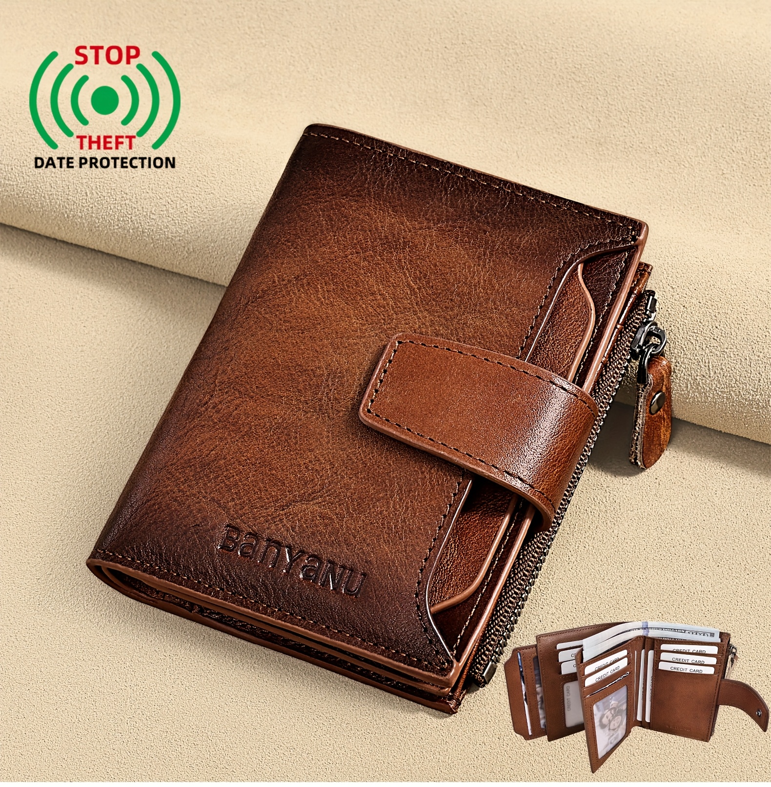 4 season gift mens genuine leather wallet vintage short - Temu Oman