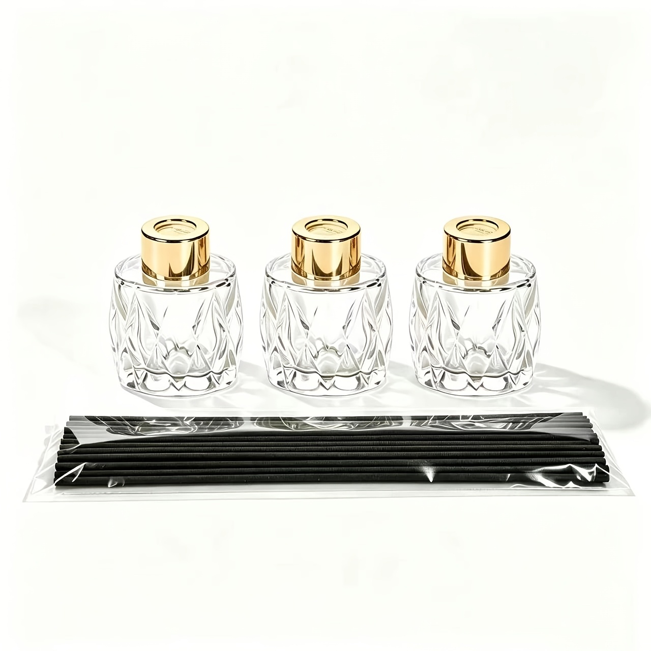 TEMU 3 flacons diffuseurs en verre à motif diamant de 50 ml ( Fl Oz), diffuseur flamme , récipients de recharge pour diffuseur à bâtonnets, avec 20