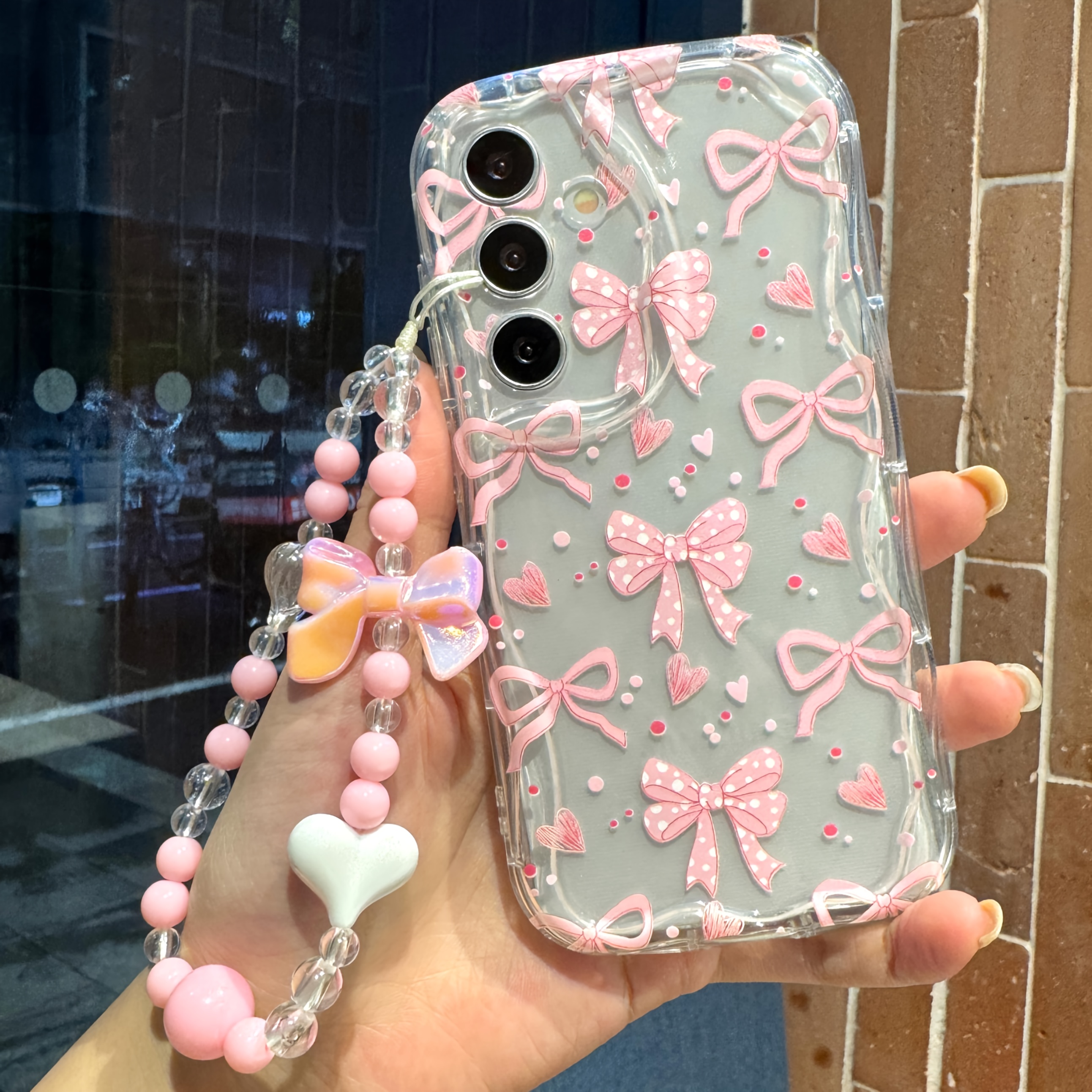 phone case translucent pink bow polka dot heart phone case - Temu