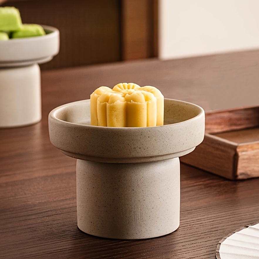 1 Exquisite Rough Pottery High-footed Fruit Plate, Household Snack Pastry Nut Plate, Easy Dim Sum Plate Afternoon Snack Dried Fruit Dish
