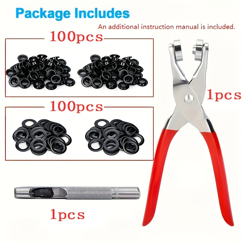 TEMU 202pcs Heavy-duty Eyelet Rivet Tool Set, 6mm/0.24-inch Hole Diameter Portable Home Eyelet Rivet Kit, Includes 100 Eyelets, 100 Washers, 1 Metal