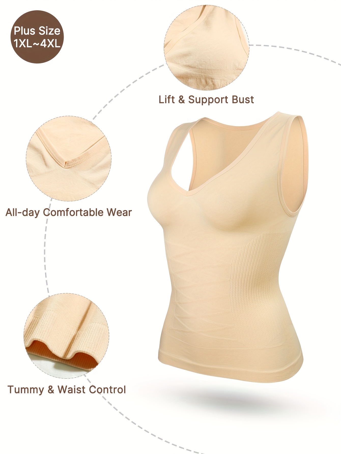 GUUDIA 4XL Shapewear Tank Top Body Shaper Camisole Compression Tummy Control Cami Compress Shapers Tank Scoop Neck Seamless Tank - 200574005