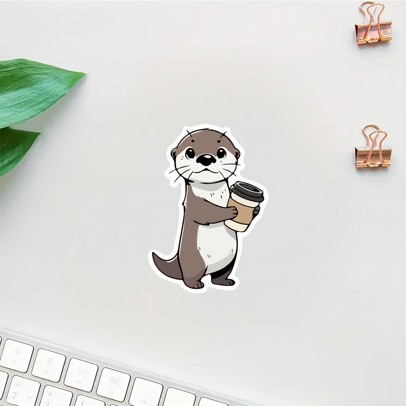 Coffee Cup Otter Sticker, Disposable Vinyl Sticker, Suitable For Notebooks, Phones, And Laptops