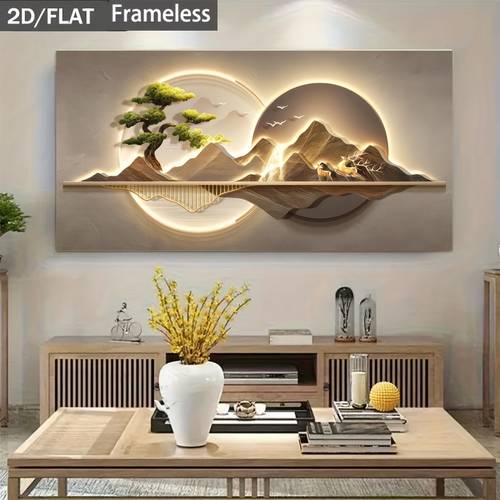 2d flat 2d flat 2d flat 1pc unframed canvas print poster home decor wall art new chinese style 4d led backlit landscape bonsai mountain shui entryway decorative painting room decoration art decor indoor art poster unframed