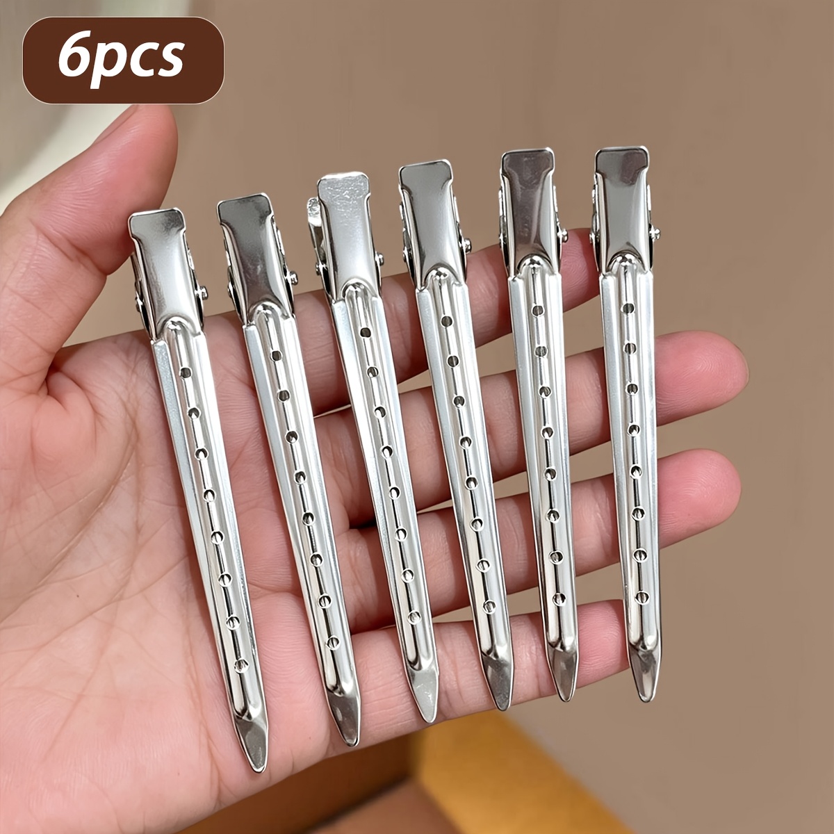 TEMU 6pcs Women's Metallic Silvery Long-beak Barrette Hair Clips For Bangs And Sides, Simple, Stylish, And Elegant Hair Accessories