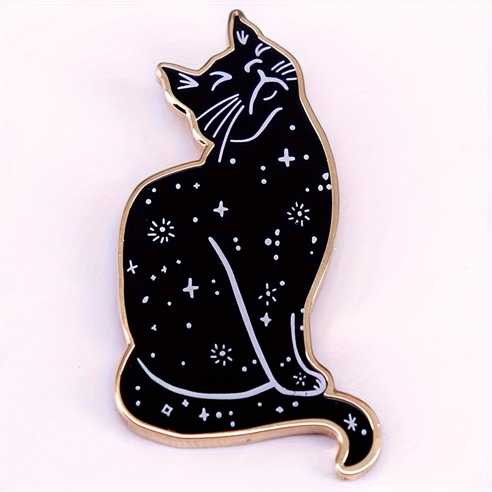 

1pc Mysterious Cat Enamel Brooch For Men, Starry Sky Black Cat Beautiful Elegant Metal Badge For Backpack Hat Clothes