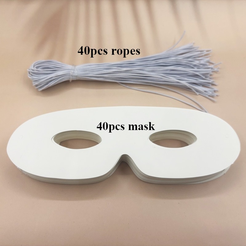 TEMU Ensemble de 40 masques pour en papier blanc, comprenant 40 élastiques et 40 masques pour , idéal pour les bal de promo, Halloween, etc. -
