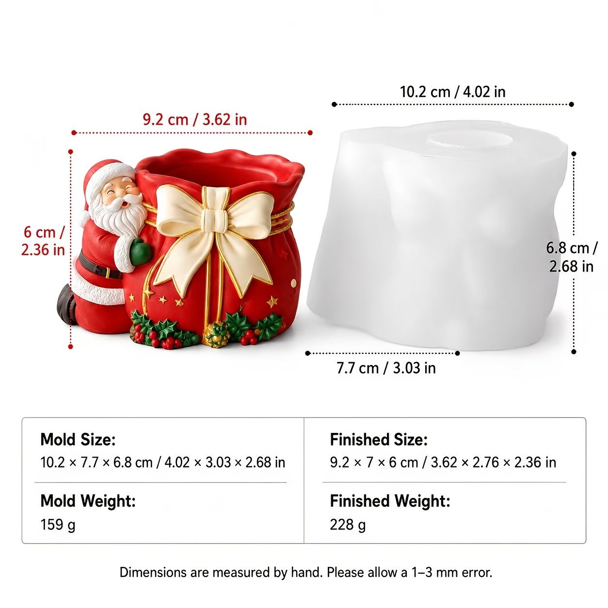 TEMU 1pc 1-cavity Santa Claus Silicone Mold Suitable For Resin, Wax, Plaster Crafts - Reusable Soft Demolding Christmas Mold With Gift Bag & Cup