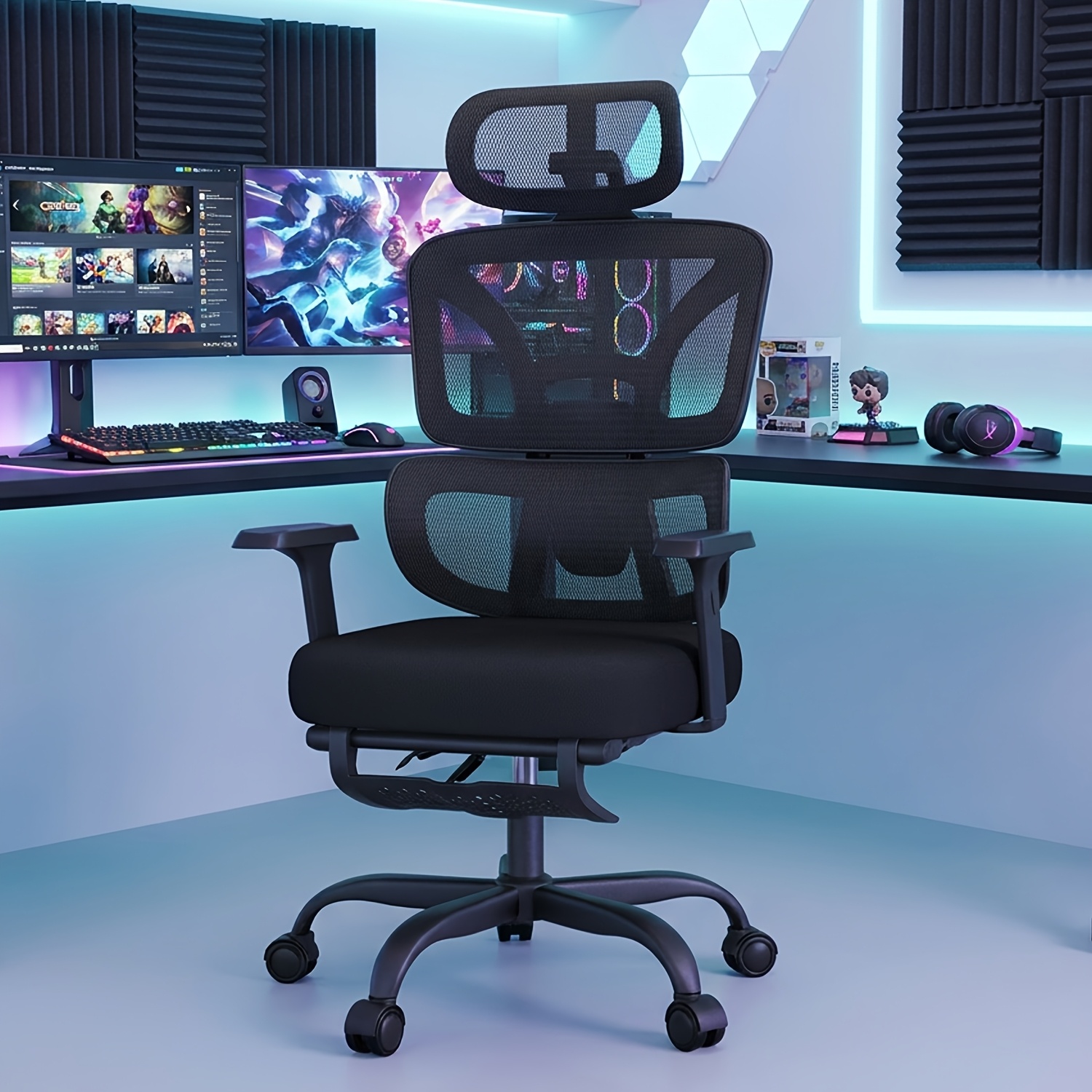 Image of Ergonomic High-back Mesh Computer Gaming Chair, Reclining Gaming Chair With Adjustable Lumbar Support And Headrest, 360 Degree Swivel, 350 Lbs Weight Capacity, For Work Study Gaming, Black & Gray