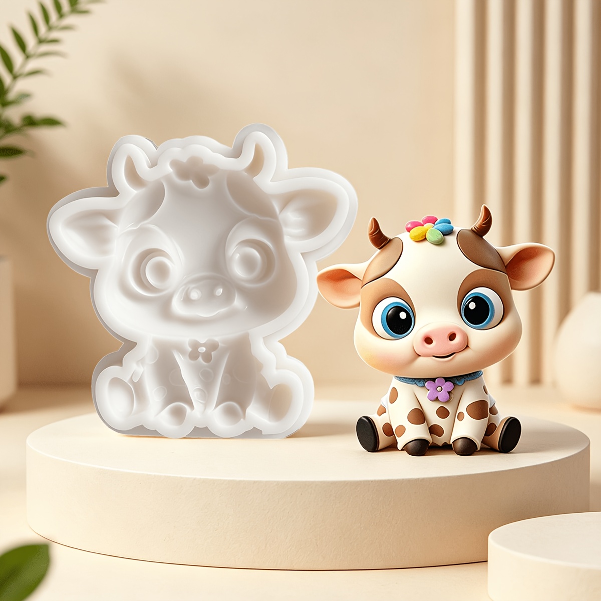 TEMU 1pc Of Cute Cow Jelly Mold, Animal Theme Cake Decoration Fondant Mold, Food Grade Silicone Mold, Reusable, Marzipan Pudding Dough, Polymer Clay