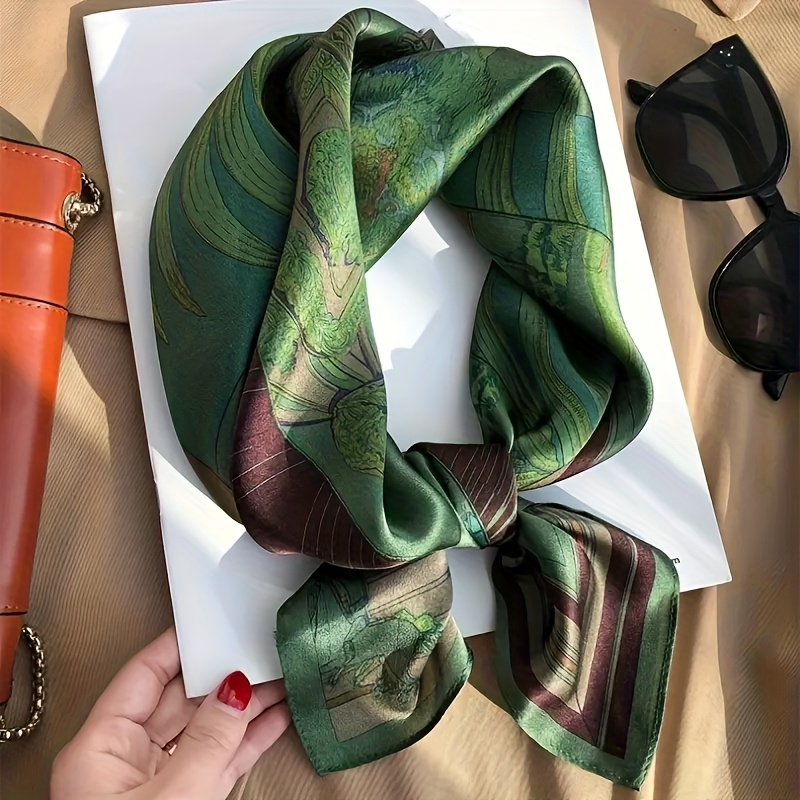 TEMU Un foulard tie-dye de style vintage conçu , fabriqué à 100 % en satin, un accessoire de mode respirant et chaud. Ce foulard vert décoratif