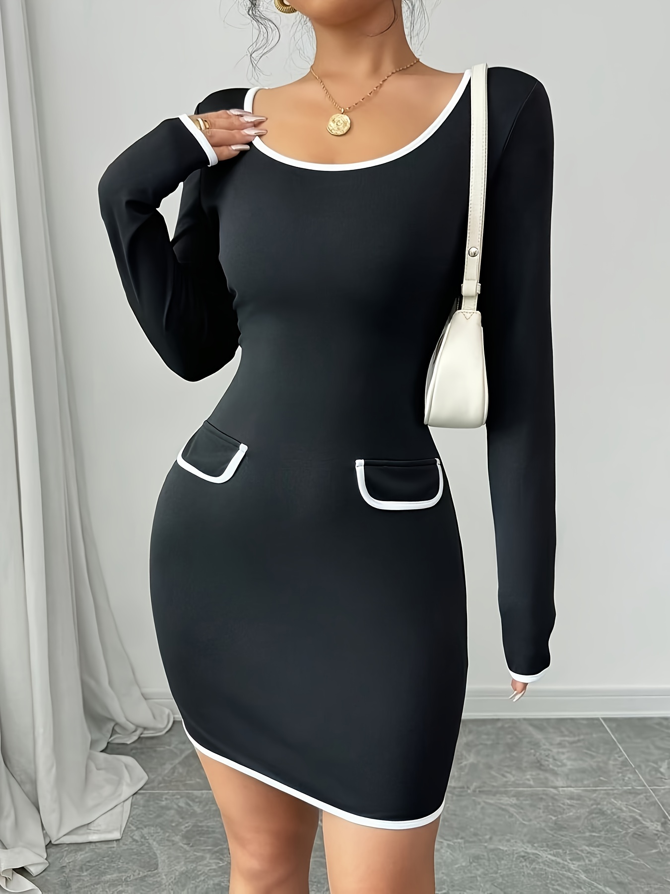 block trim dress white - Temu Mauritius