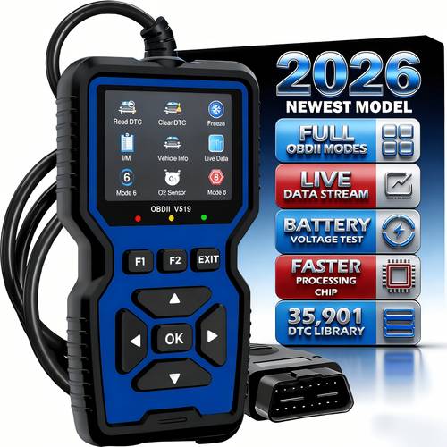 2026 latest scanner automotive diagnostic tool for check engine light clearing error codes transmission i m readiness indicator vehicle information access voltage testing options supports 10 languages