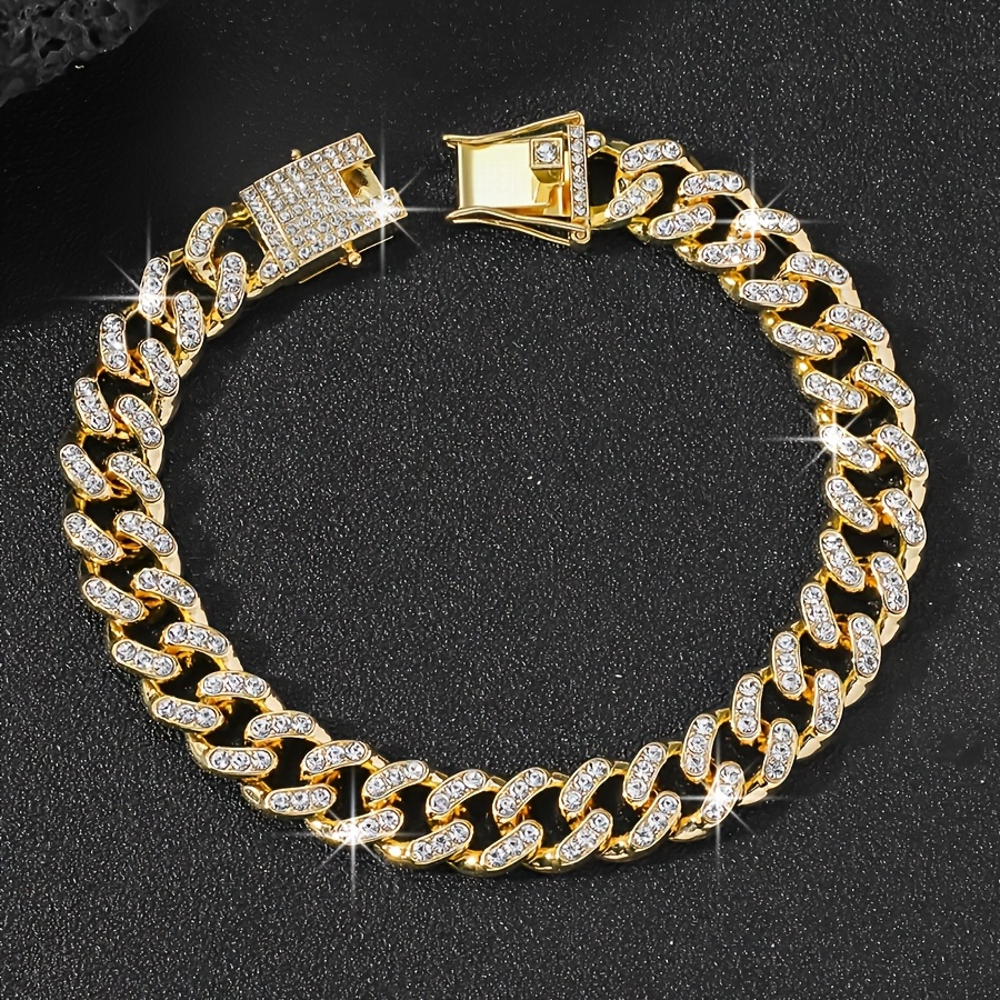 Luxurious Hip-hop Style Cuban Chain Anklet With Sparkling Rhinestones - Alloy, Casual Attire.kpop Style Jewelry.