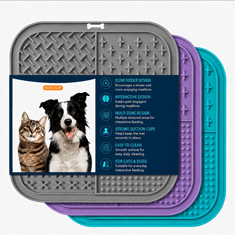 TEMU 3pcs Dog Lick Mat For , Slow Feeder Lick Pad With Suction Cups For Bathing, Grooming & Anxiety Relief