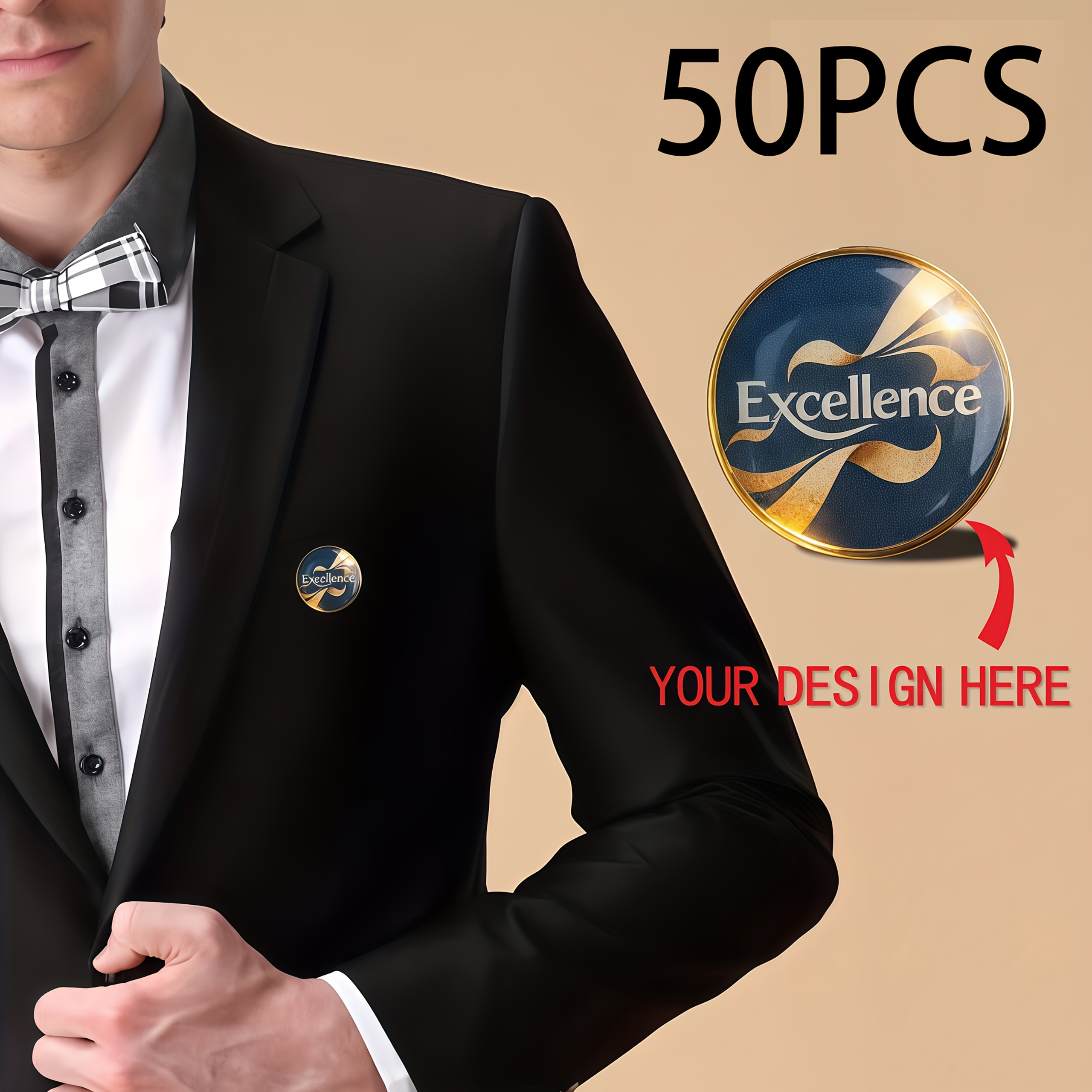TEMU 50 Golden Brooches Personalized Customization Supporting Logo, Image, And Text Customization, Corporate Gift , Event Badges, Brooches, Clutch