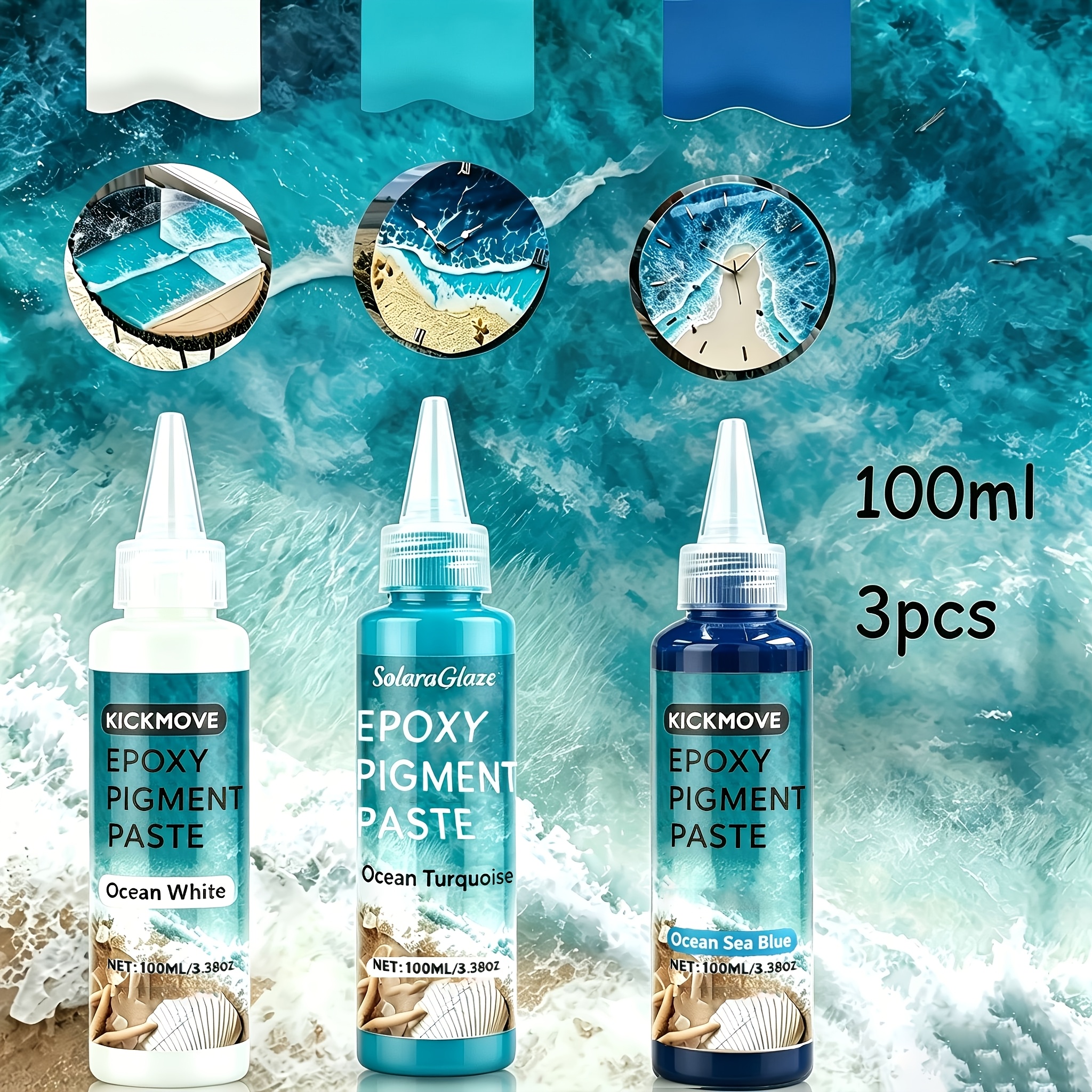 Image of For Professional Art Use 3pcs Pigment Paste For Resin -pigment Dye Paste Resin, Ocean Waves, Resin Coloring, Colorant Ocean Wave Pigment Perfect For Resin Art , Coaster, Home Decor