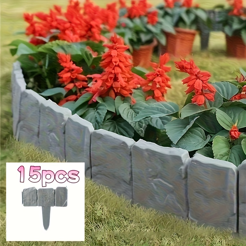 Image of 15pcs Set - Garden Landscape Edge Borders, Garden Plastic Fences, Lawn, Garden Autumn Decoration, Outdoor Vegetable Garden Lawn Landscape Partition Fence Decoration