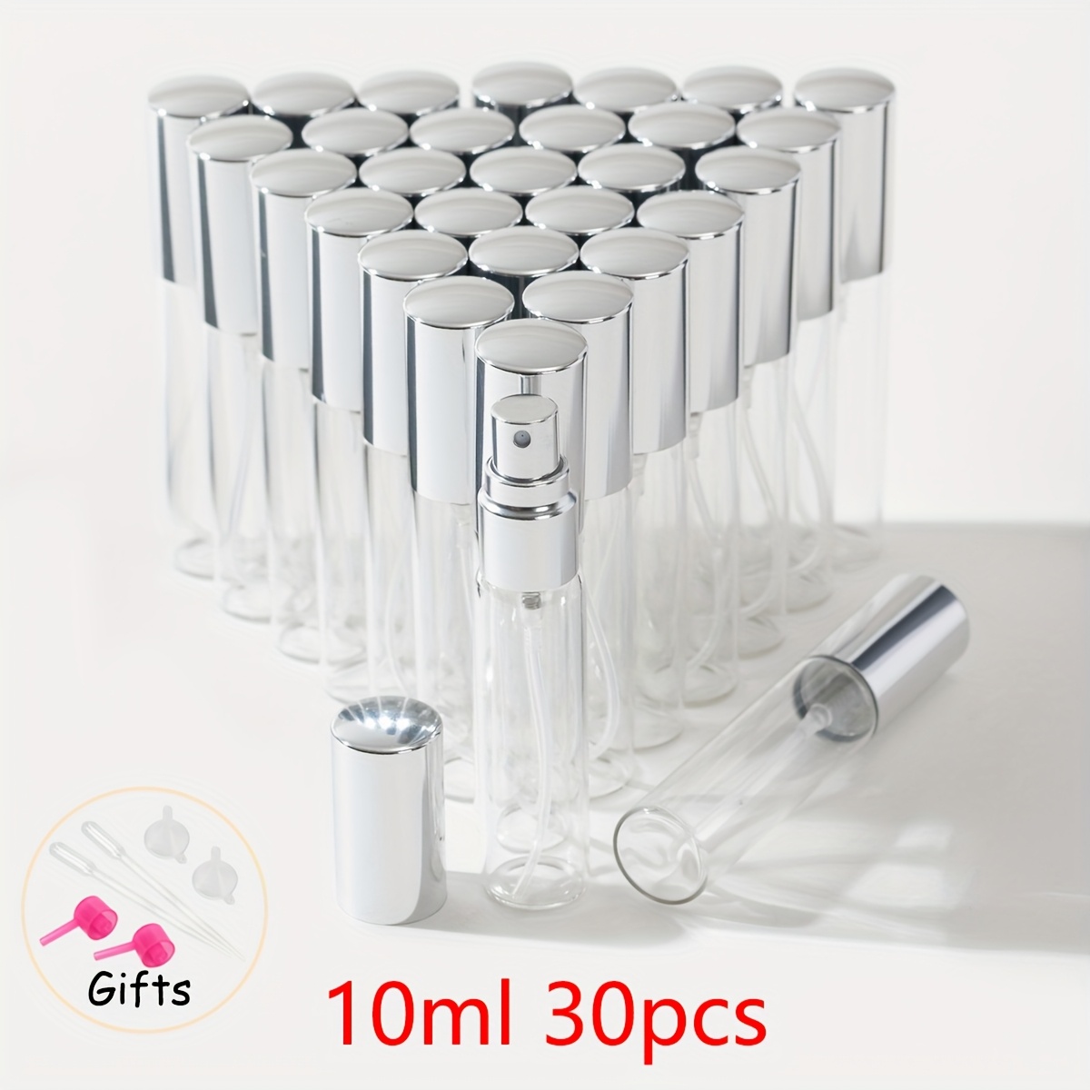 TEMU 30pcs Botellas Atomizadoras de Vidrio Transparente de , Atomizadores de Lujo de 10Ml y Botellas de Spray de Moda de 15Ml, con 6pcs Adiciones,