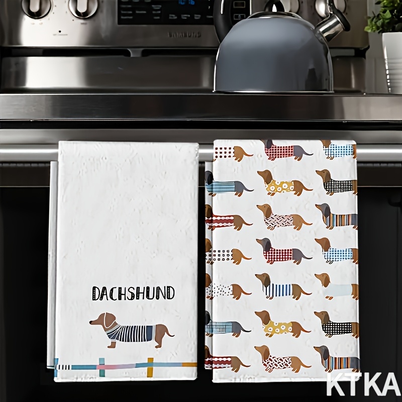 TEMU Cleaning Cloth 2pcs Kitchen Towels, 2pcs Set Of Dachshund Pattern Kitchen Towels, Made Of And Absorbent Microfiber Material, Very Suitable For