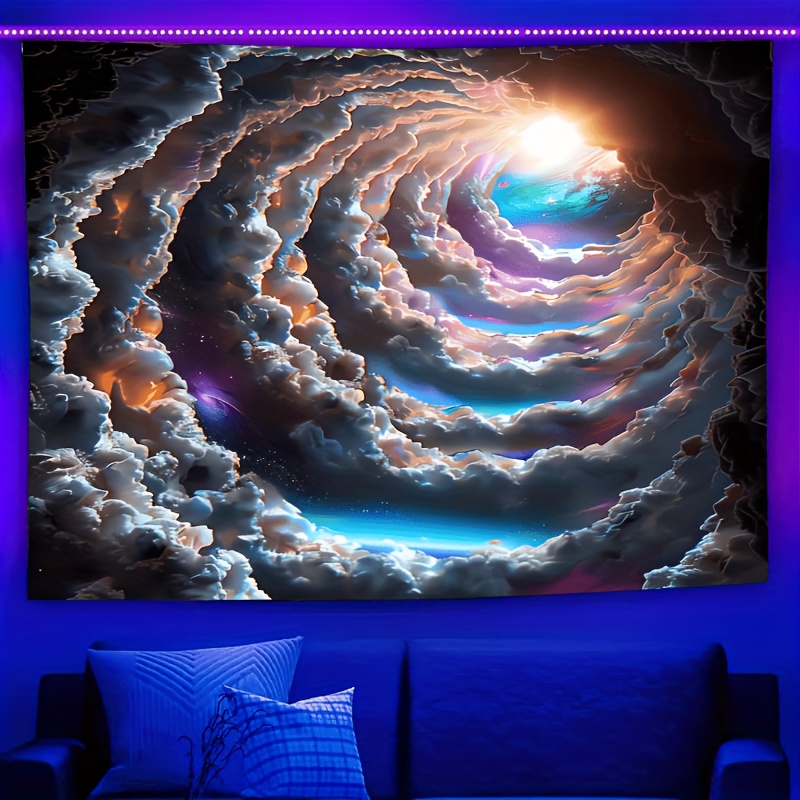 TEMU Tapisserie aux UV "Paysage Nuageux" - Décoration Murale Éclatante pour Chambre et Salon, Polyester Facile d'Entretien