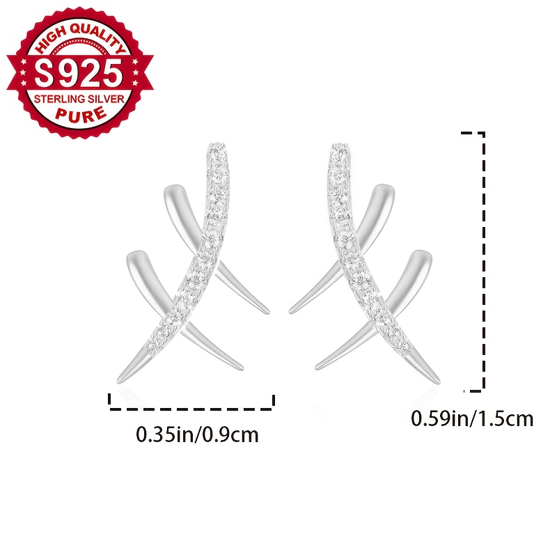 Women's S925 Silver Cross-Set Cubic Zirconia Stud Earrings