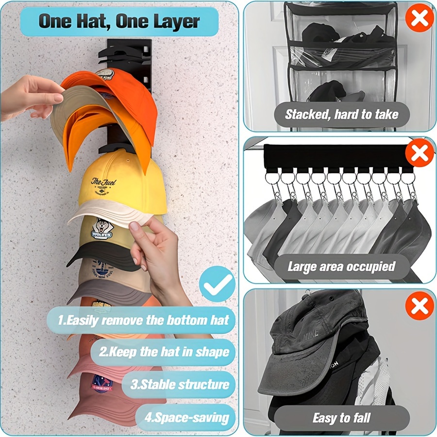 

Space-saving Baseball Cap Organizer - With Self-adhesive Or Drill Options, Plastic Storage Rack For Hats