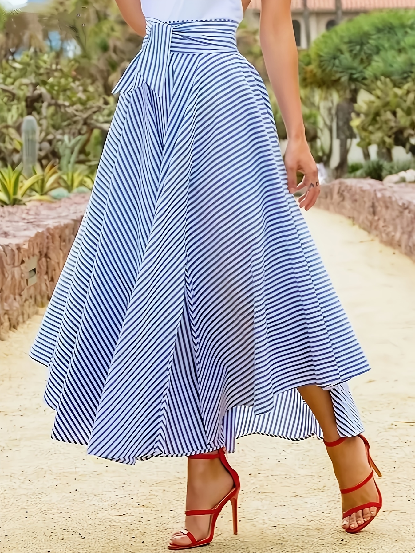 Rayas Horizontales Lineas Ropa Faldas Falda Midi Rayas Elegante