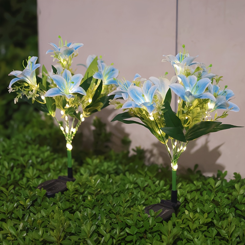 Luz solar de flor de lirio de 7 cabezales con 42 cuentas LED, luz solar de jardín rosa para exteriores para decoración exterior, adecuada para patios, terrazas y jardines exteriores