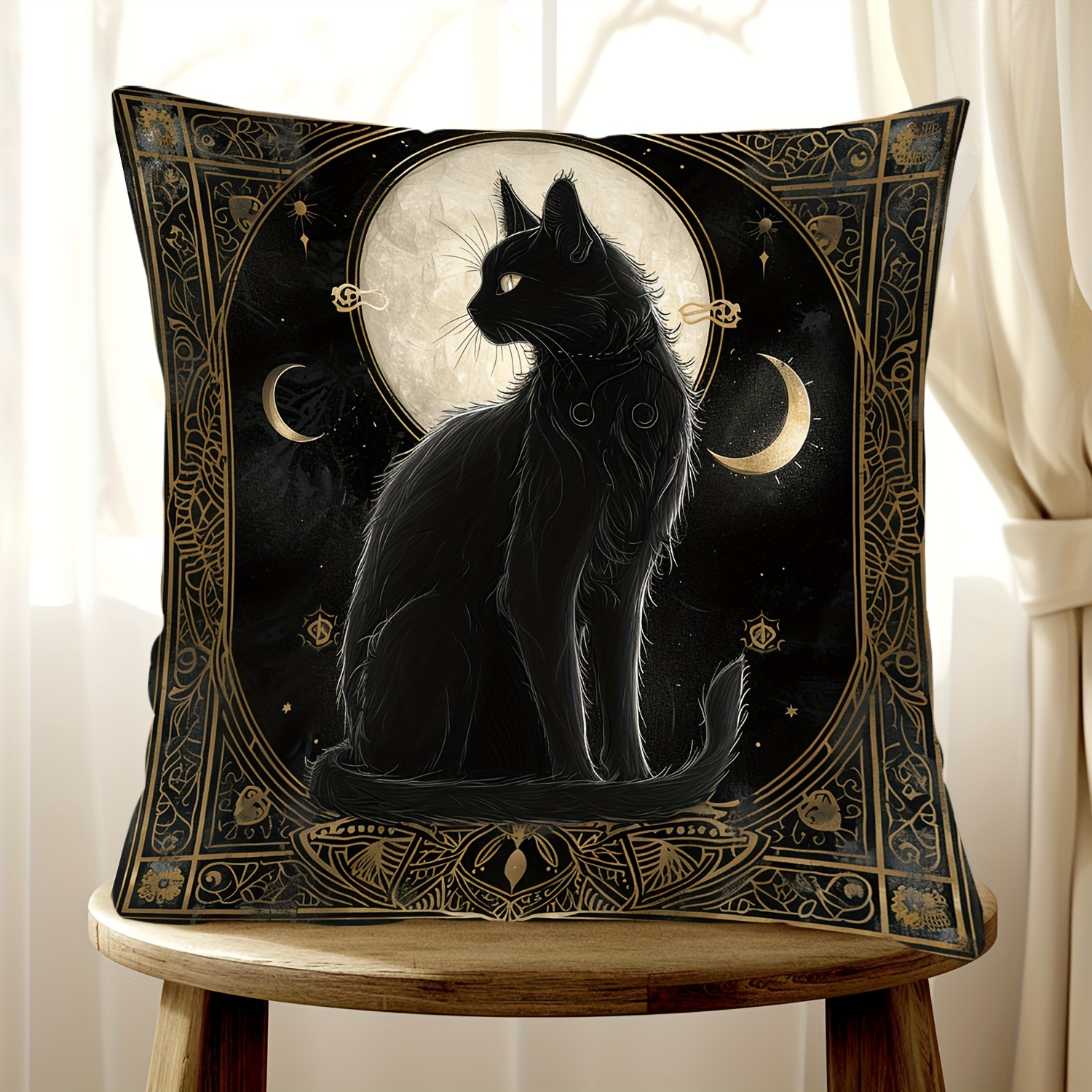 

Halloween-themed Pillow Cover 17.7" - Spooky Black Cat, & Crow Design | Single-sided Digital Print | Perfect For Sofa & Bedroom Decor | Zip Closure | Hand Wash Only