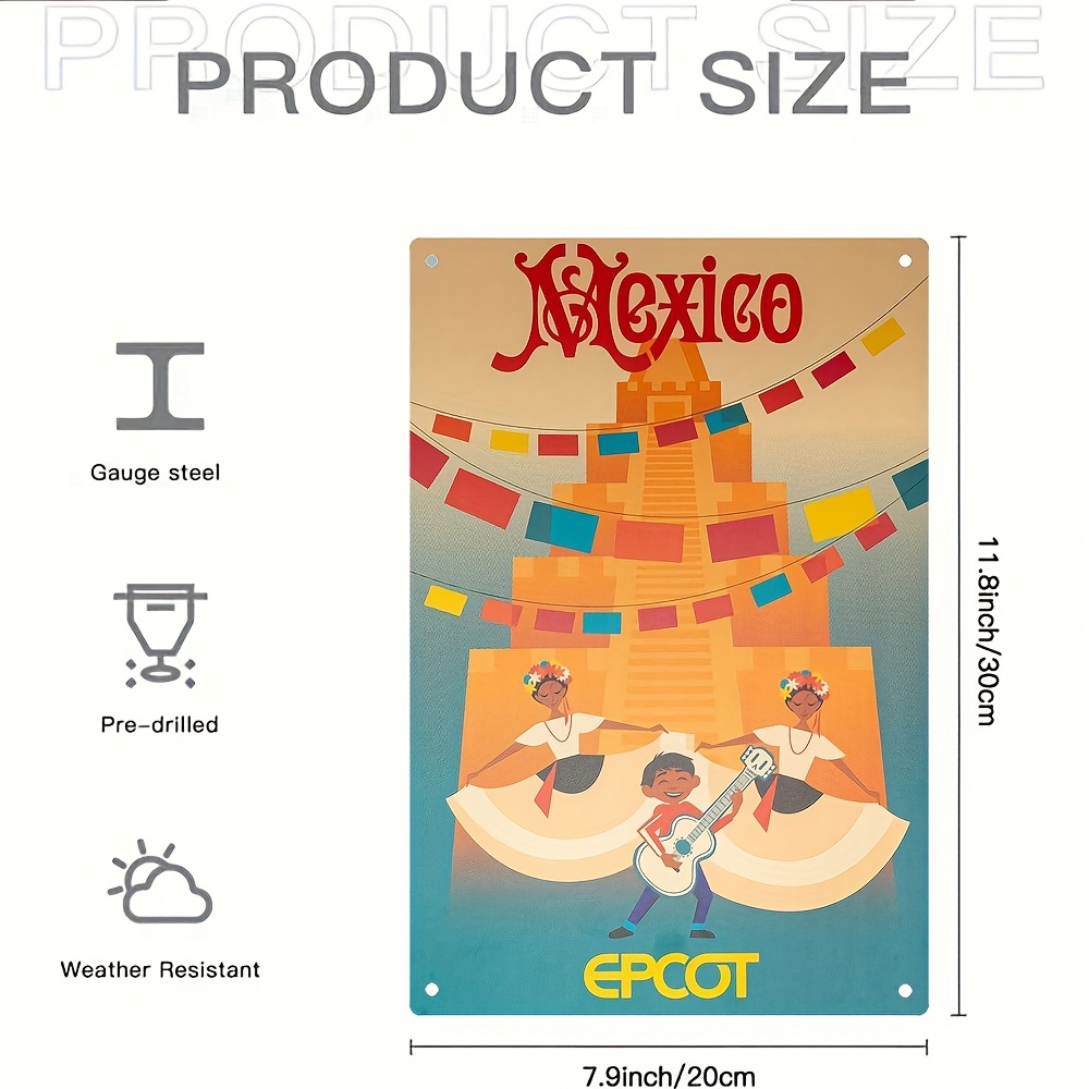 

Vintage Mexico Poster - Waterproof & Dustproof Aluminum Wall Decor For Home, Cafe, Or Restaurant, Christmas Festivals Gift, Bedroom Decor, Metal Sign, Holiday Ornaments, 2d, Room Decor