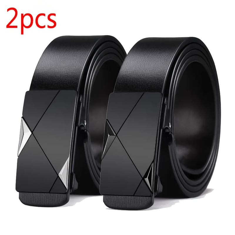 2/3pcs Set Of Men's Casual Black Automatic Belts - Fashionable , Ideal Gift For Husband Or Boyfriend, Pu Fabric Suitable For Jeans And Office Wear