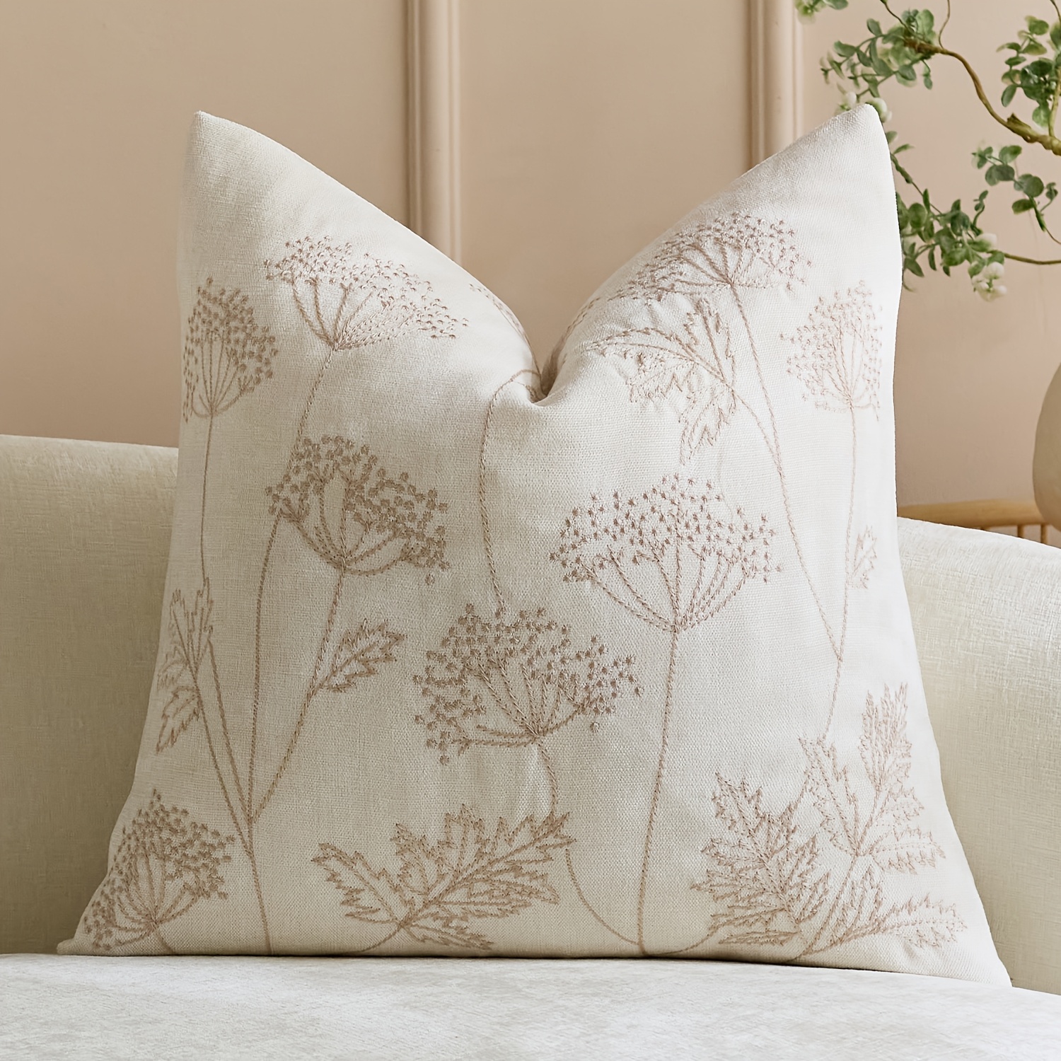 TEMU 1pc Dandelion Embroidered Outdoor Throw Pillow Covers Summer Decorative Pillow Covers With Zipper Aesthetic Vintage Stylethrow Pillowcases For