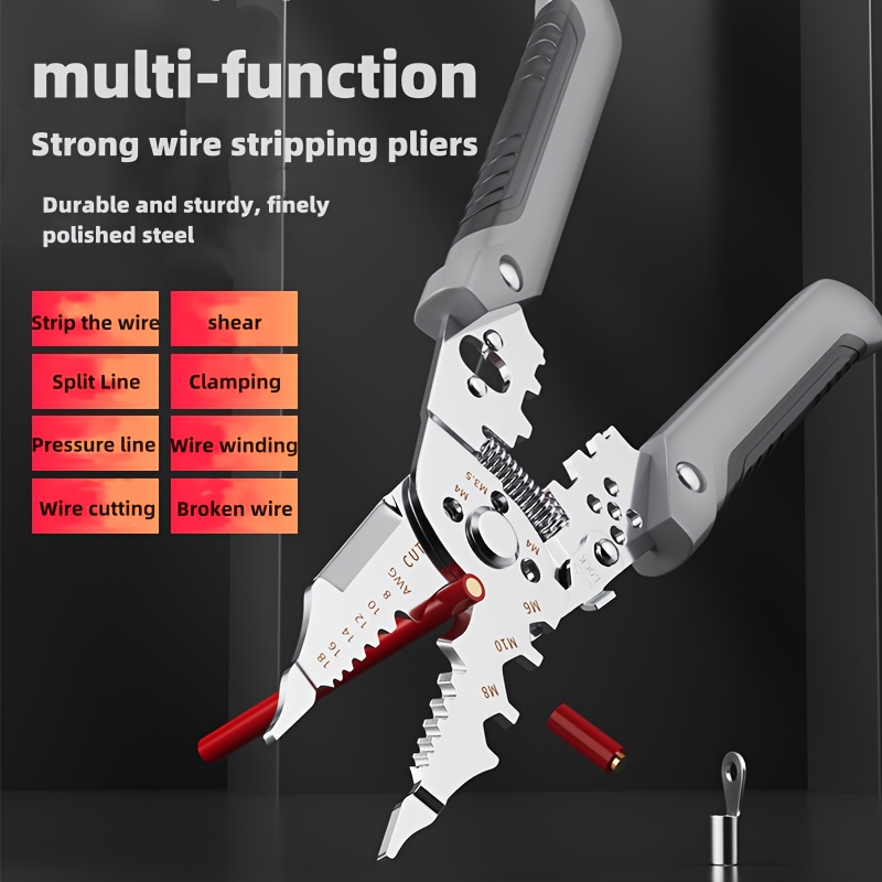 

Professional Electrician's Multi-function Wire Stripper - High Manganese Steel, Silvery, No Assembly Required - Industrial Grade Tool For Cutting, Crimping & Stripping