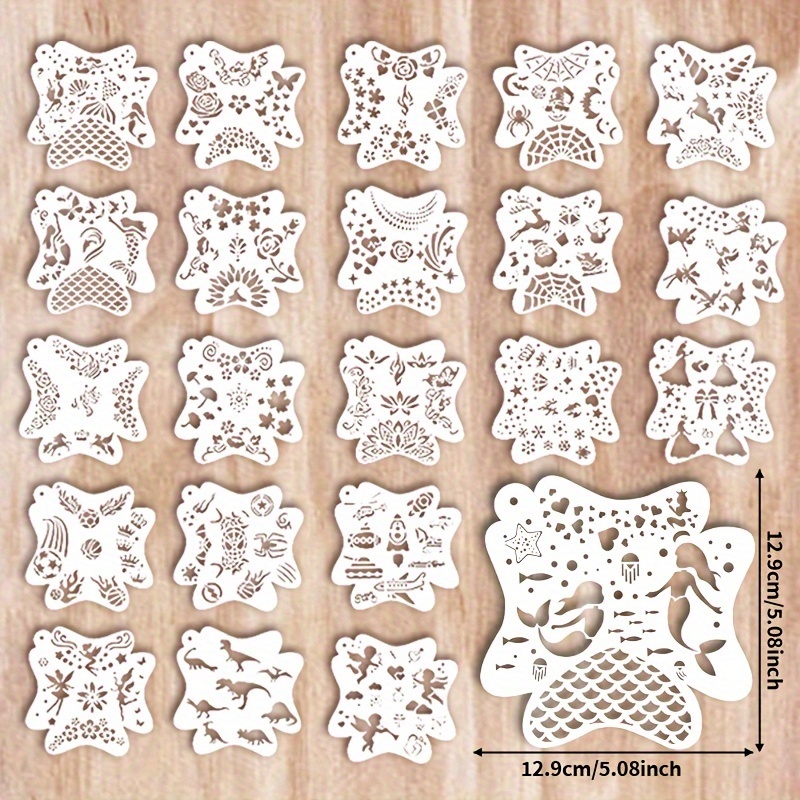 22pcs Diy Facial Painting Stencils, Hollowed Graffiti Templates For Makeup And Scrapbooking, Pet Spray Painting Molds Handcraft Supplies