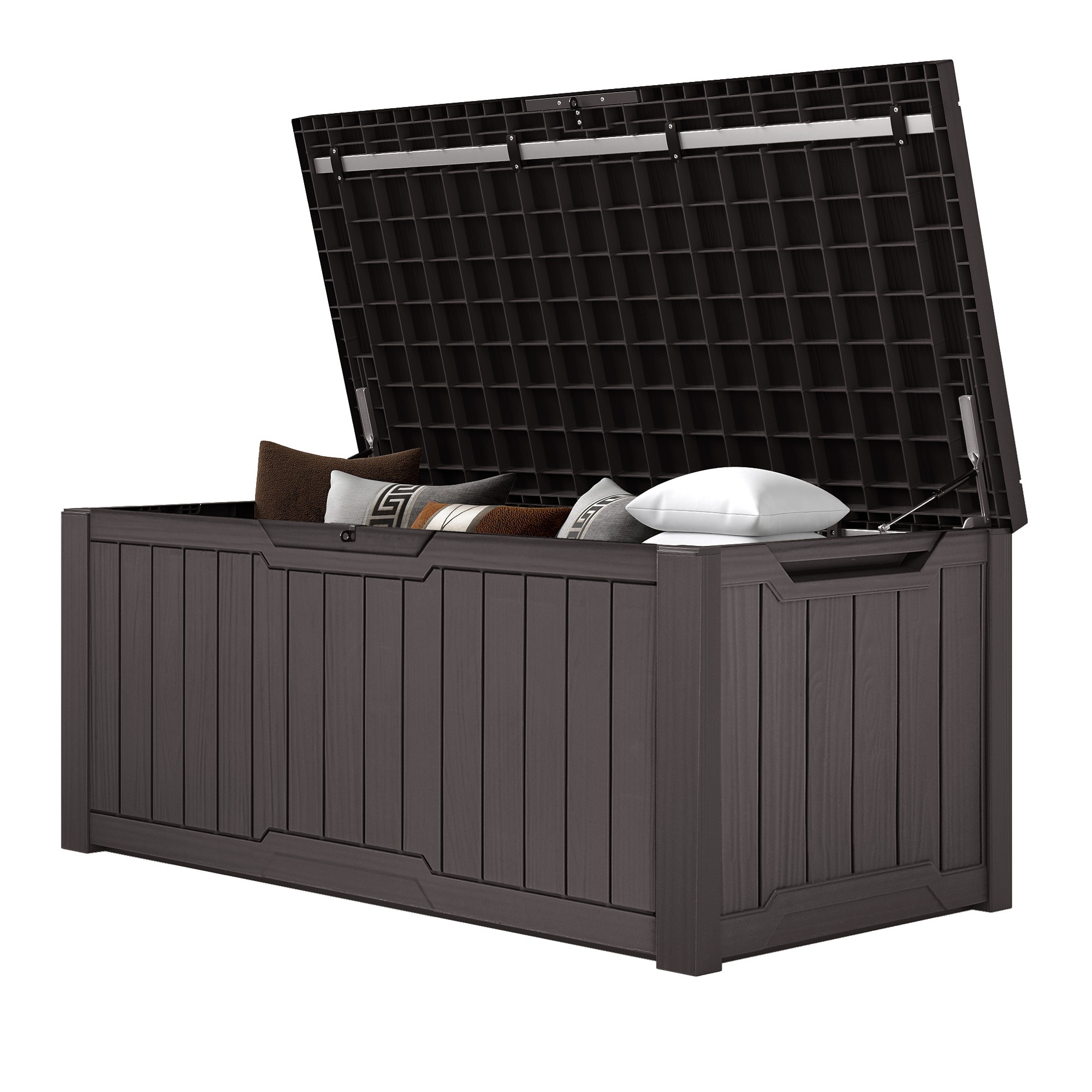 TEMU 120 Gallon Lockable Outdoor Deck Box With Bench & Table - Resin Suitable For Garden, Patio, Pool Furniture, Multifunctional Bench/table,