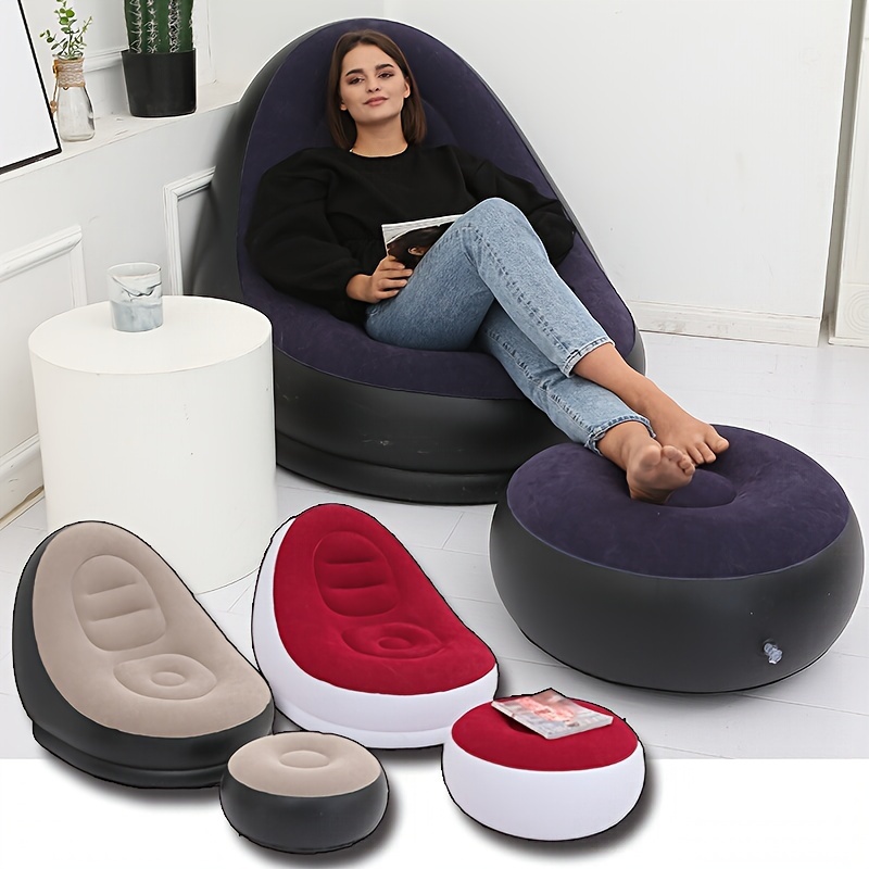 inflatable lazy sofa chair with footrest portable foldable outdoor lounger comfortable velvet fabric   only multipurpose use no     inflation pump   in red black and grey details 5