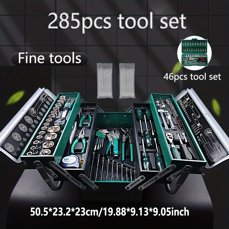 f3e12822-a6a0-47d1-b711-1469d2d73b21.jpg 285-delige/46-delige mechanische moersleutelset met draagbare opbergdoos, high-torque sleutelset