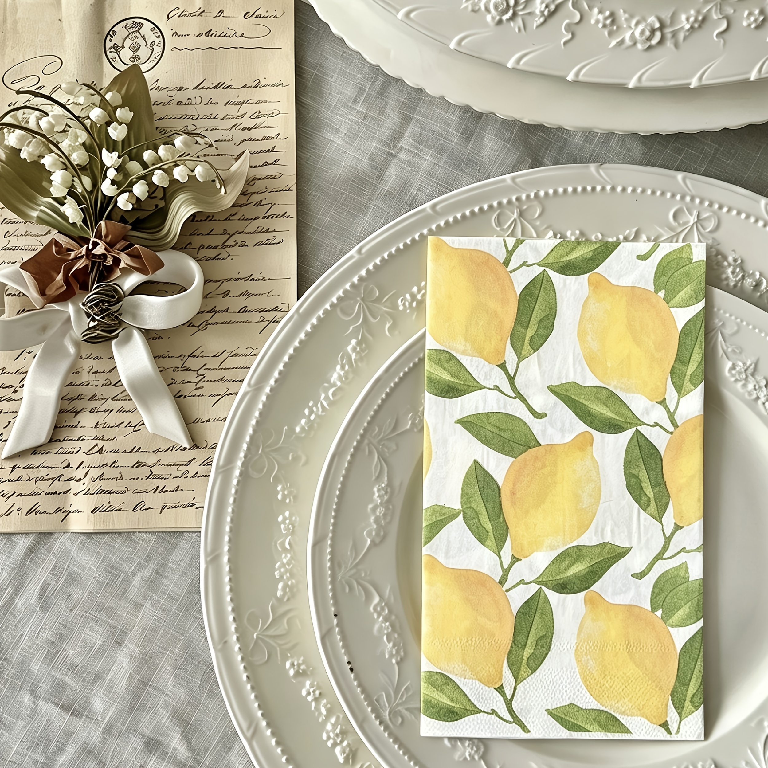 Image of A Set Of 16 Disposable Large Summer Lemon Patterned Dinner Napkins Measuring 13x15.7 Inches, Suitable For Restaurant Dessert Shops And Party Decorations, Perfect For Guest Use For Halloween、christmas