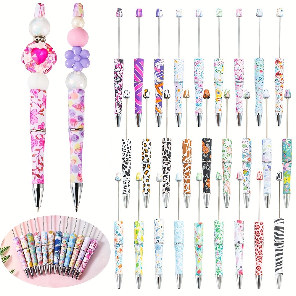 

25pcs Florals Graffiti Plastic Beaded Ballpoint Pens Assorted Beadable Pens With Black Ink For Diy Making Back-to-school Gift Office School Supplies