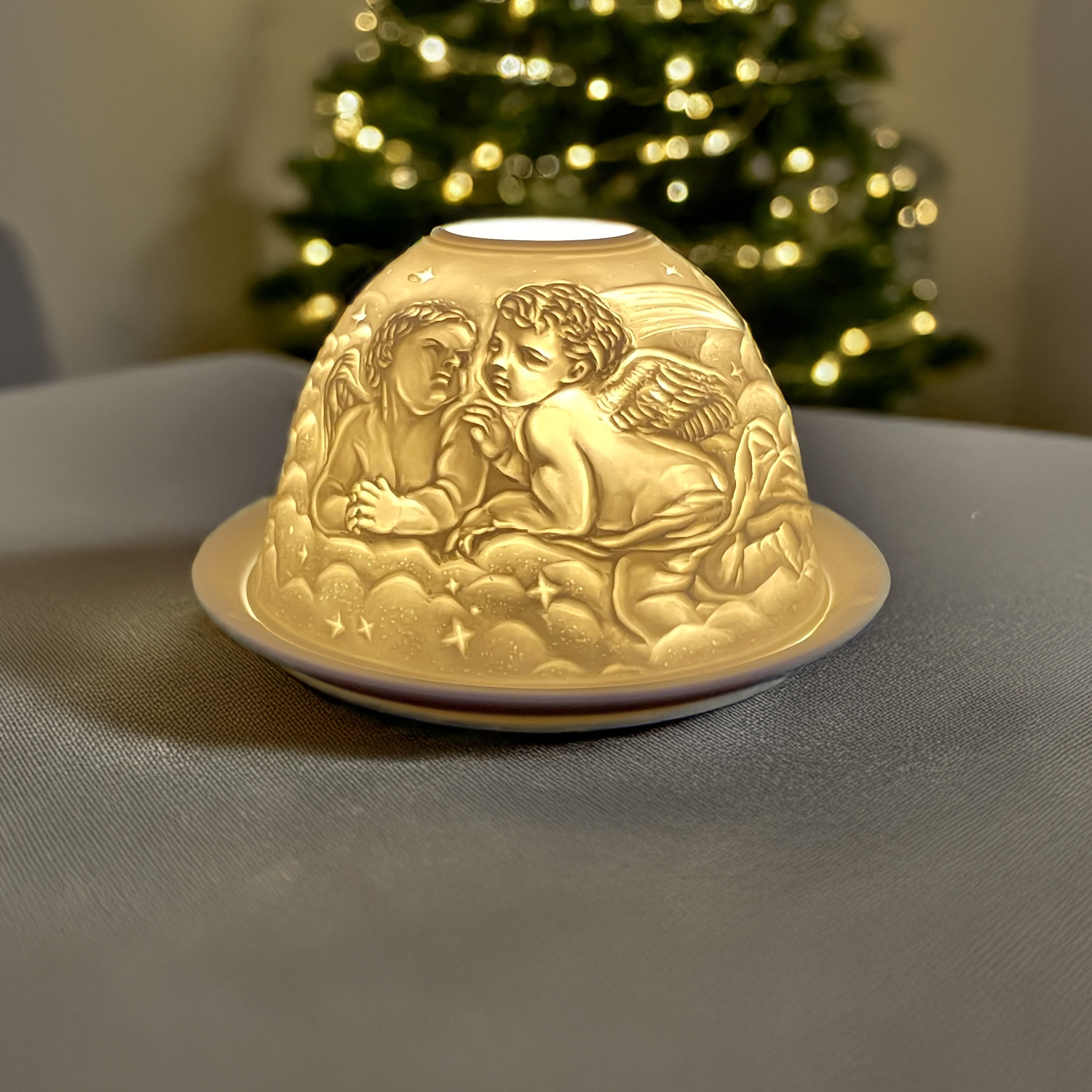 Porcelain Dome Tealight Holder, Shade And Plate Set, Design, Stunning Candle Holder 3d Image, Gifts For Christmas And Christmas Ornament, Living, Dining Room Table, Home Decor Additions