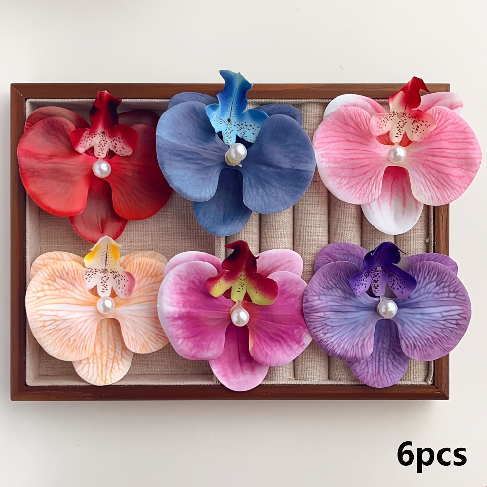 Image of 3pcs/6pcs Spring- Photo-ready Super Ethereal Atmosphere Phalaenopsis Orchid Hair Clips For Women, Side Duckbill Clips, Back Of Head Updo Claw Clips