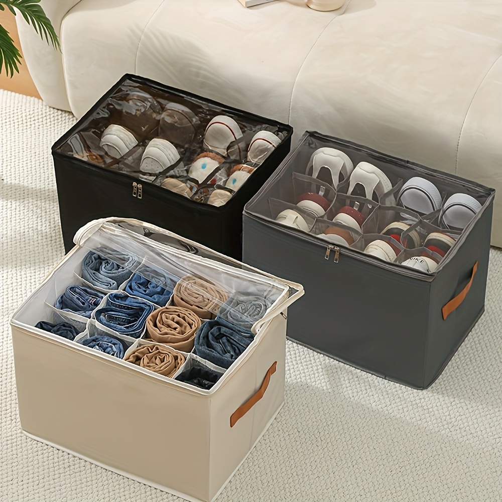 1pc Foldable Oxford Cloth Shoe Storage Box with Lid Dustproof Organizer  for Shoes, Clothes Accessories Multi-Functional Solution, Rectangular 