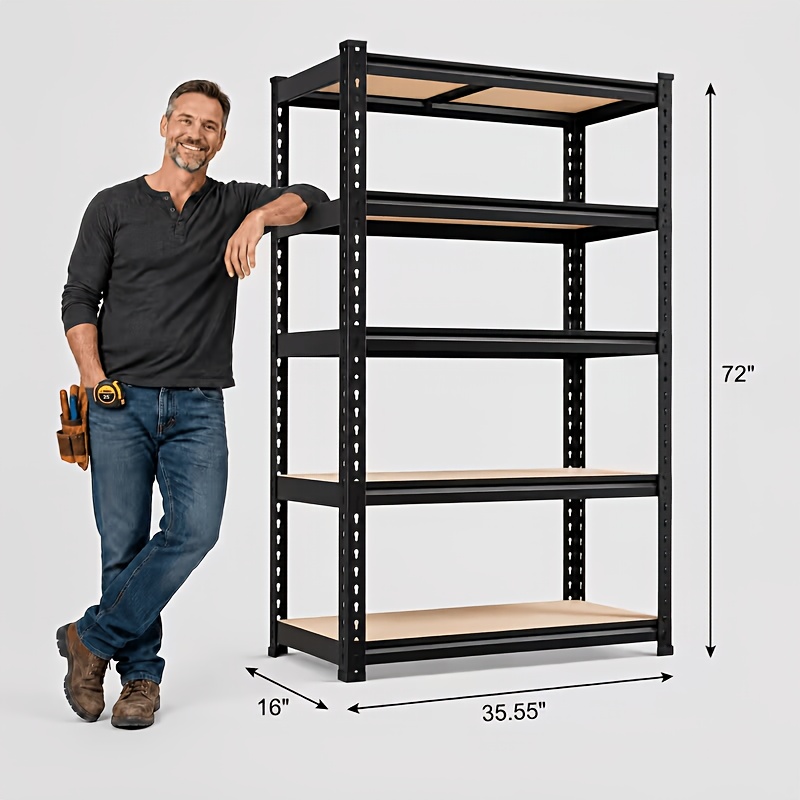 TEMU 72" For Garage Shelving -tier Heavy Duty Storage Shelves 35.5"w X 16"d Adjustable 2000lbs Per Unit Weight Capacity Freestanding Metal Rack For