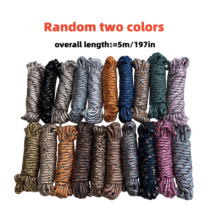TEMU 2pcs No-drill Multi-functional 5-meter Long Colored Home Clothesline Nylon Woven Rope Pe Rope Outdoor Quilt Drying Rope Random Color,