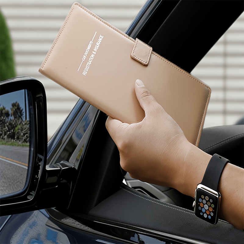 Car Document Holder with Magnetic Closure, Premium Sheepskin Texture Document Organizer for Vehicle Registration and Insurance Policies, Slim Design Suitable for Glove Box, Multi-Card Slot Compartments