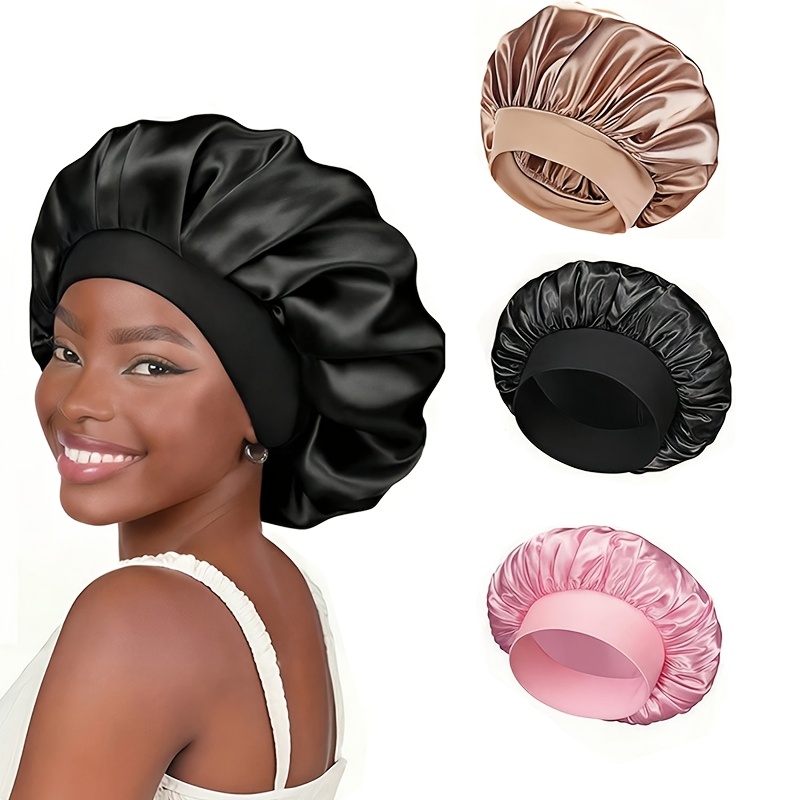 weiche satin-schlafhaube in unifarben - unisex-schlafhaube für die pflege und den schutz der haare - große, elastische passform für die meisten männer und frauen - haaraccessoire für den nachtschlaf und haarschutz, unparfümierte   mit   krempe - bequemes elastisches band