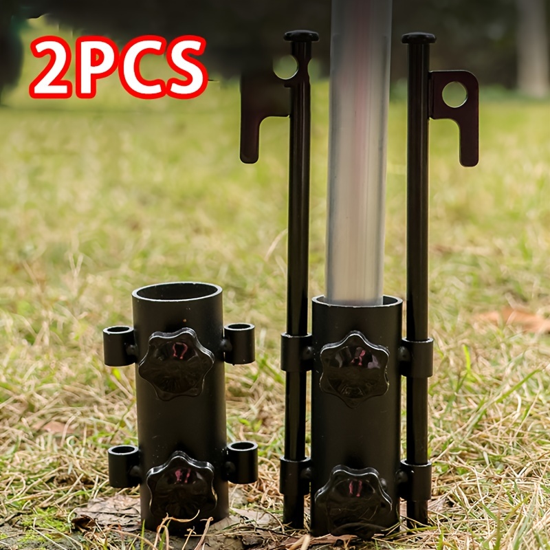 

2pcs Adjustable Stainless Steel Tent Pole Holders - Outdoor Camping Accessories For & Awning Support, Design With Ground Anchors Included, Awning Pole, Fishing Umbrella, Picnic & Barbecue