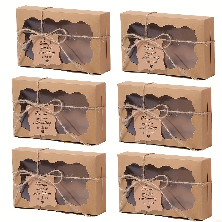 TEMU Ensemble de 18 pièces (6 boîtes et 6 pièces de ficelle de jute et 6 pièces de cartes de vœux) Boîtes cadeaux d'emballage en papier , boîtes à