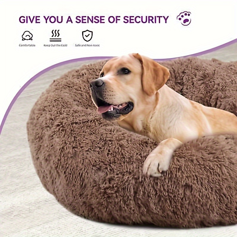 TEMU Breezelodge 36 Inch Calming Bed For Pets Up To Lbs, Soft Donut Pet Bed For , Anti- Anxiety And Warming Fur Plush Cushion For Indoor Use - Brown, Poufs